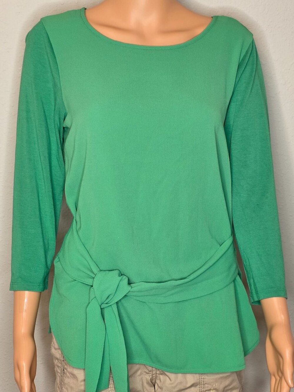 Vince Camuto Green Side-Tie Waist Long Sleeve Top, Size Small